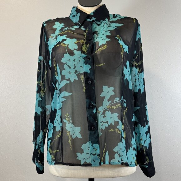 Croft Barrow Womens Size XL Multicolor Floral Button Up Sheer Blouse Long Sleeve - Picture 1 of 12